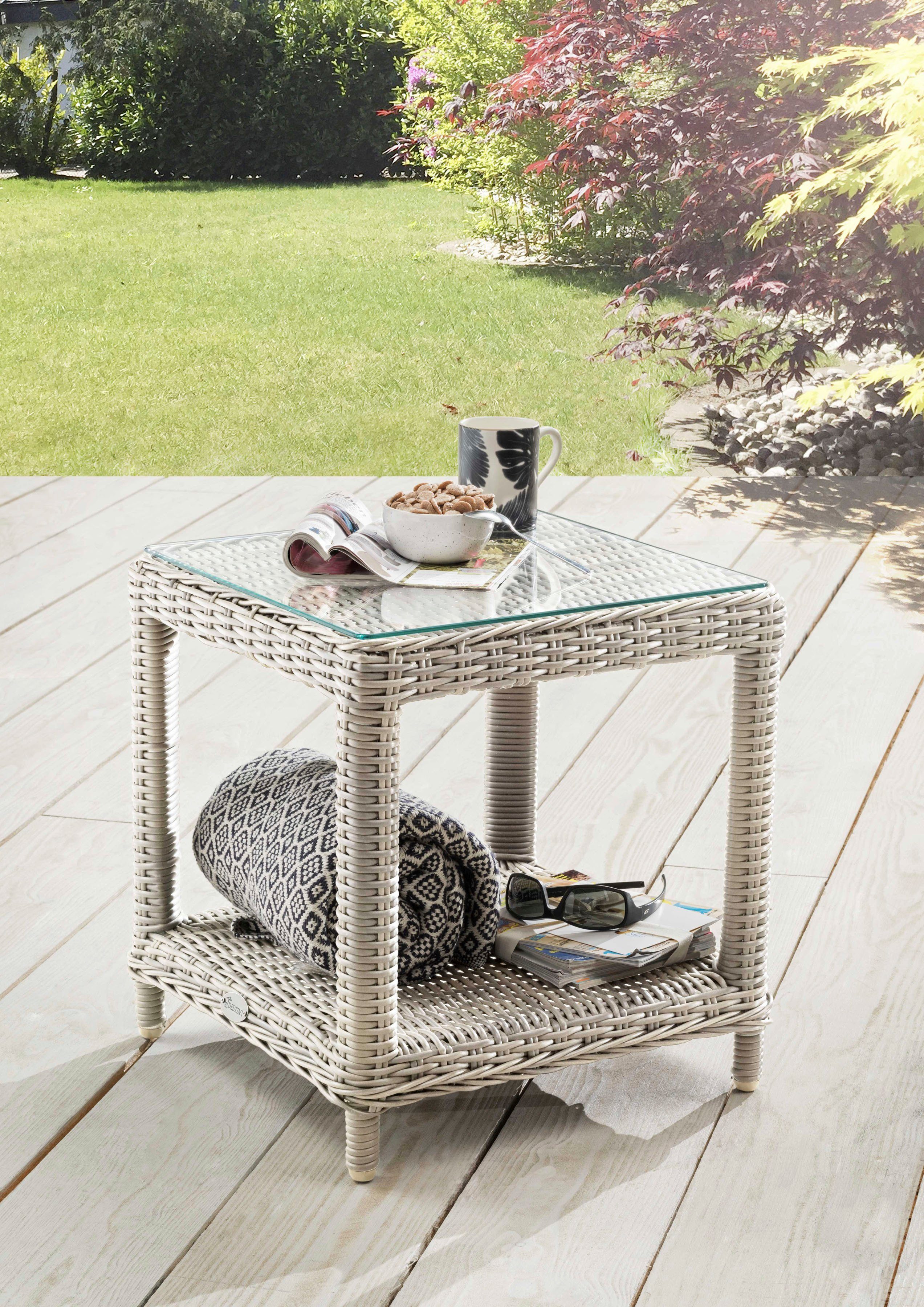 Destiny Beistelltisch MERANO, 46x46x50cm, Aluminium, Polyrattan günstig online kaufen