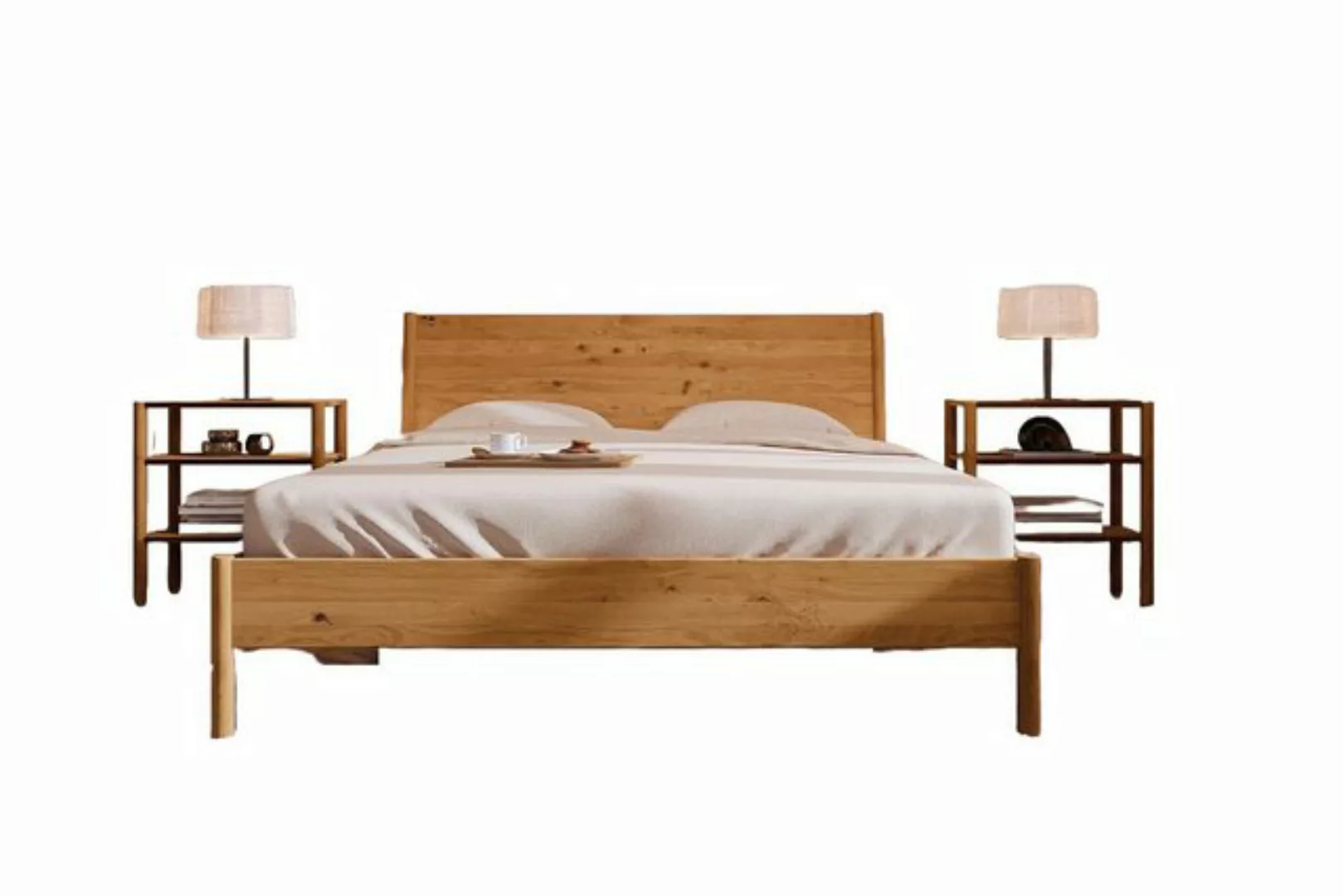 Natur24 Bett Bett Zola 1 Wildeiche massiv 200x210 mit Holzkopfteil und Holz günstig online kaufen