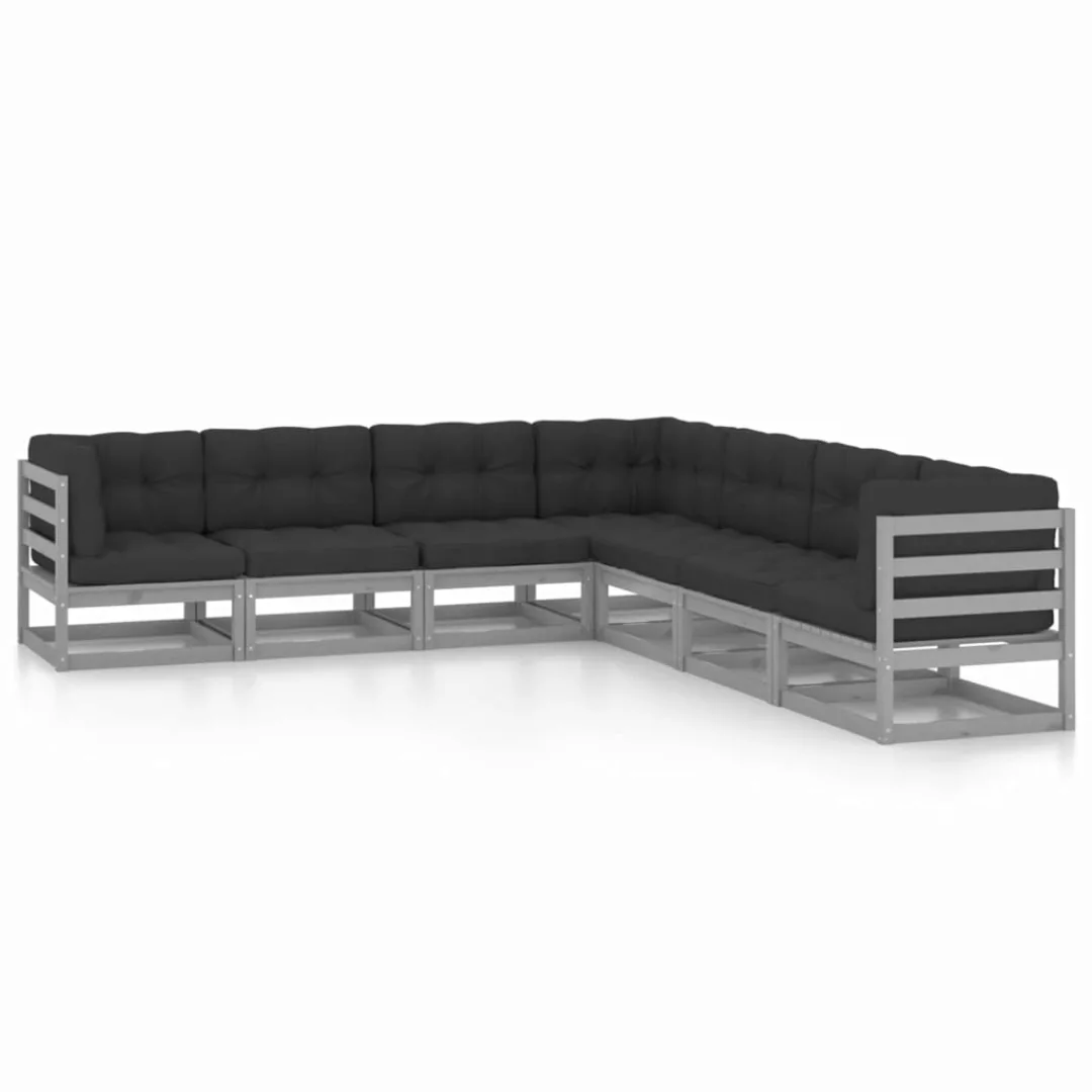 7-tlg. Garten-lounge-set Mit Kissen Grau Kiefer Massivholz günstig online kaufen