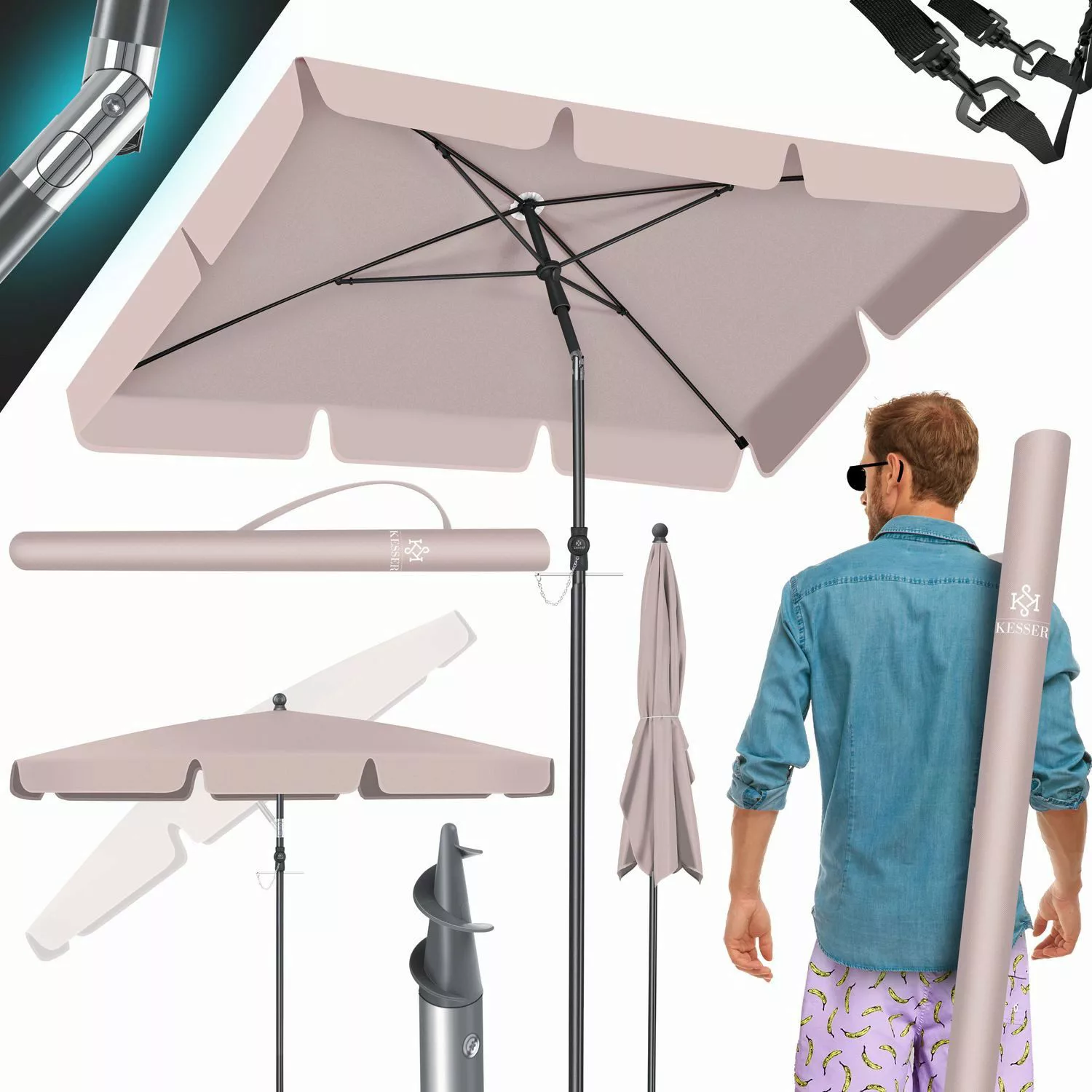 KESSER Sonnenschirm, Sonnenschirm Rechteckig Inkl. 2in1 günstig online kaufen