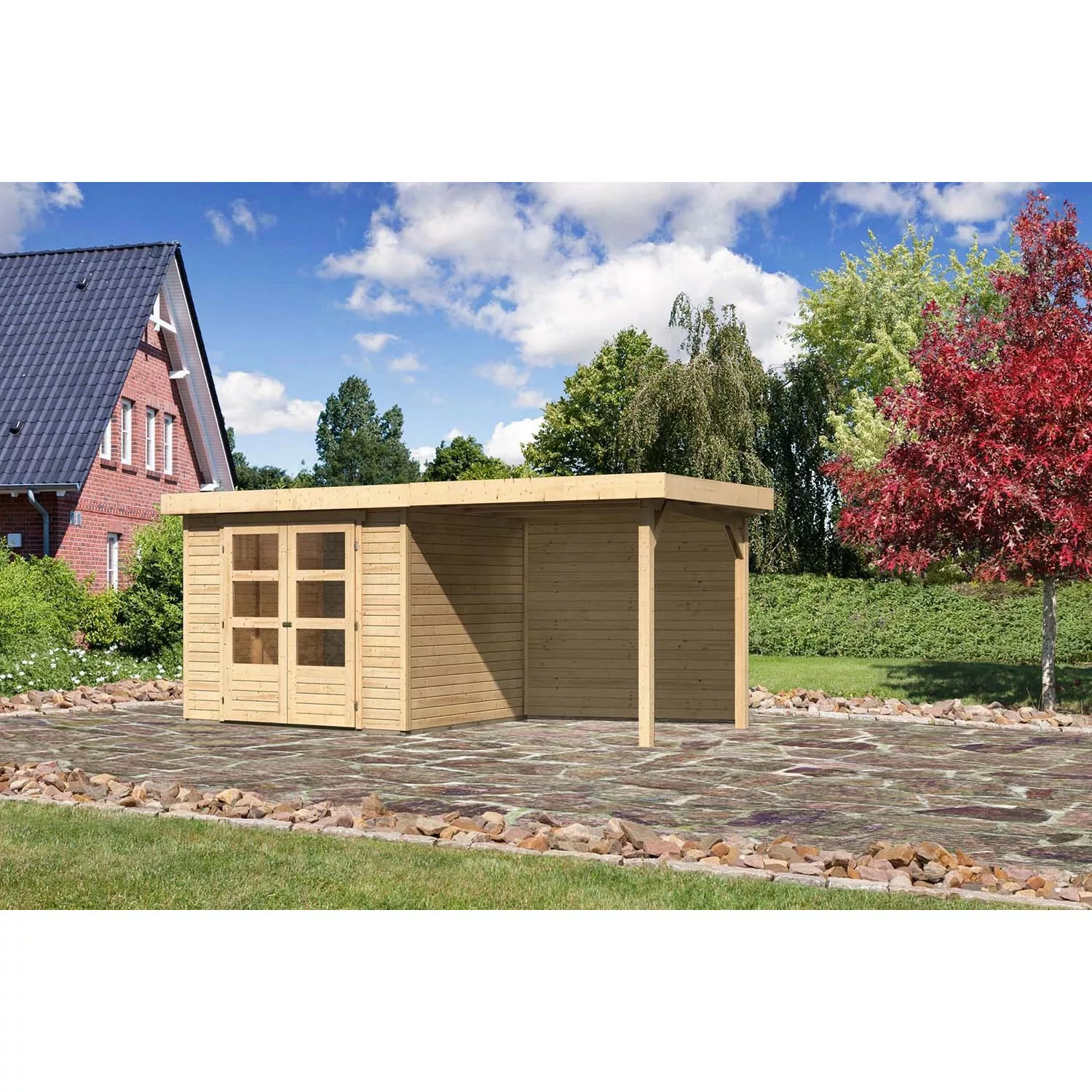 Karibu Holz-Gartenhaus Boras Natur Flachdach Unbehandelt 238 cm x 213 cm günstig online kaufen