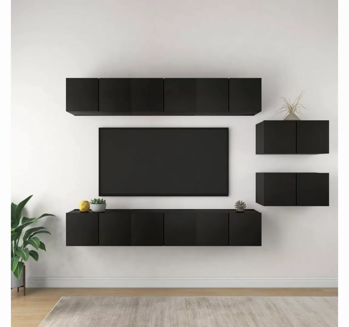 vidaXL TV-Schrank TV-Schränke 8 Stk Schwarz Spanplatte Lowboard Lowboard günstig online kaufen