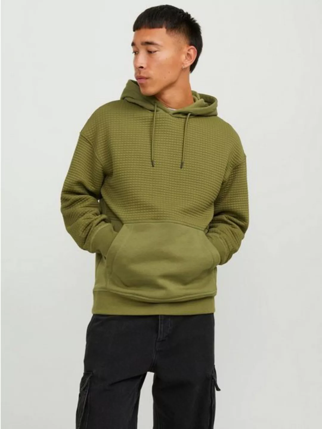 Jack & Jones Hoodie Struktur Hoodie Kapuzen Pullover JCOBLACK 6551 in Olive günstig online kaufen