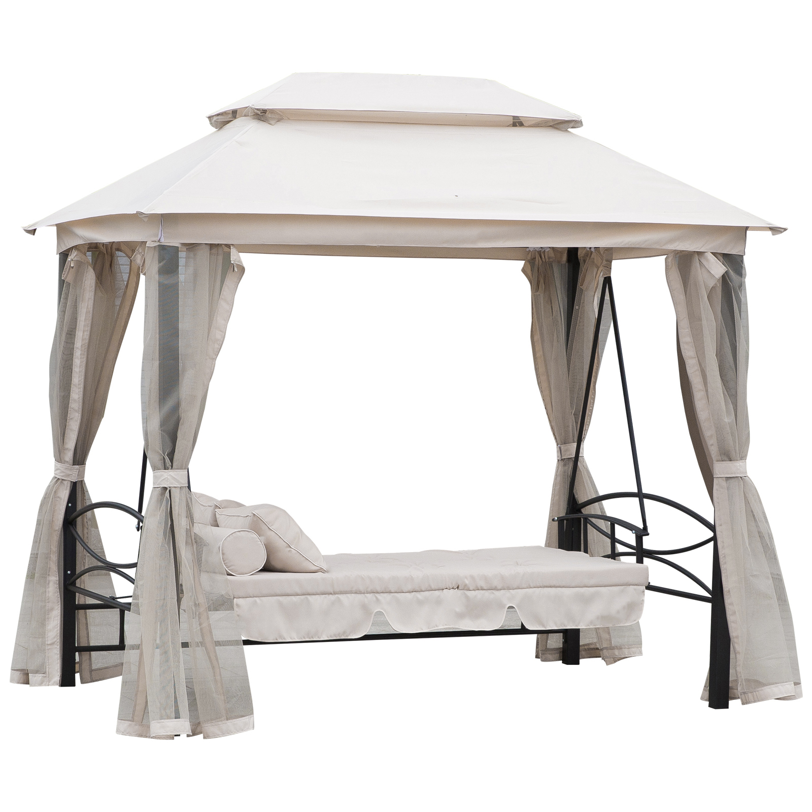 Outsunny Hollywoodschaukel Gartenschaukel 3-Sitzer mit Seitenwänden Beige 2 günstig online kaufen