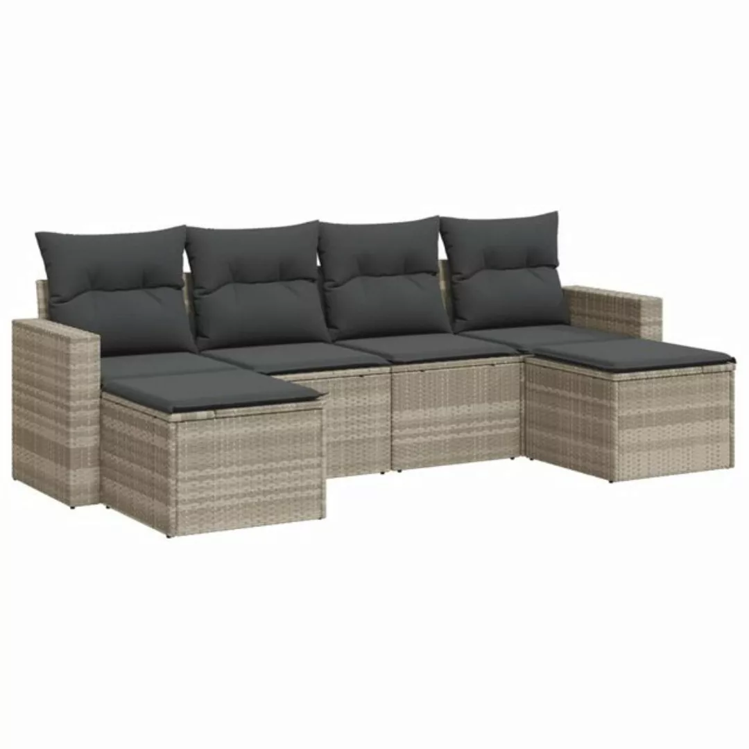 vidaXL Sofaelement 6-tlg. Garten-Sofagarnitur mit Kissen Hellgrau Poly Ratt günstig online kaufen