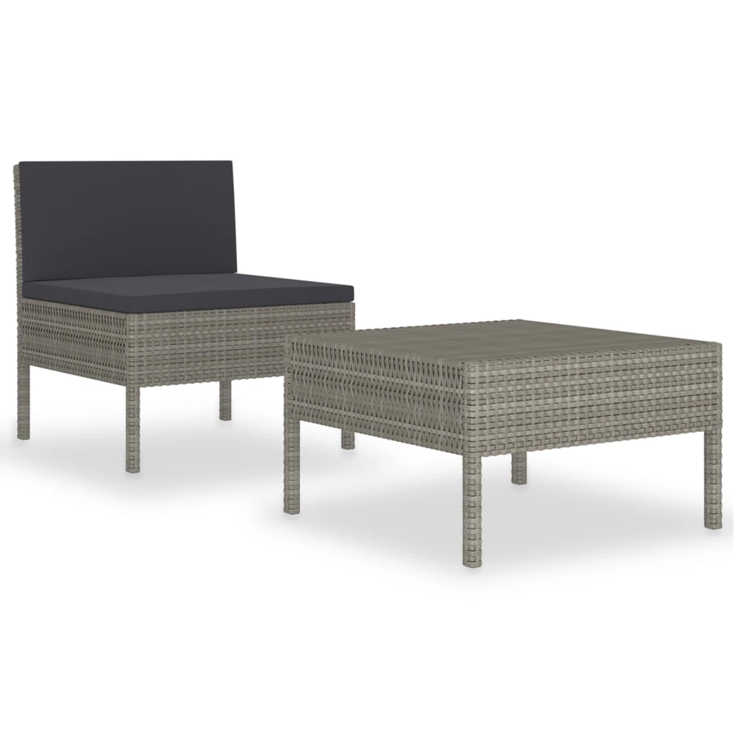 2-tlg. Garten-lounge-set Mit Auflagen Poly Rattan Grau günstig online kaufen