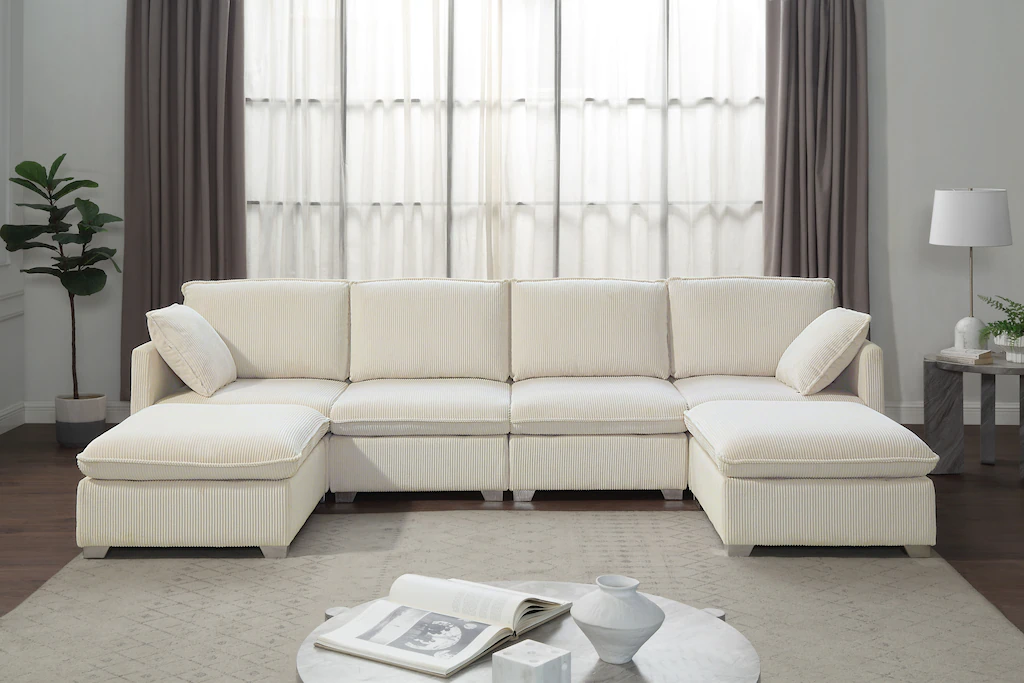 ATLANTIC home collection Wohnlandschaft, modularer 4-Sitzer mit 2 Hockern, günstig online kaufen