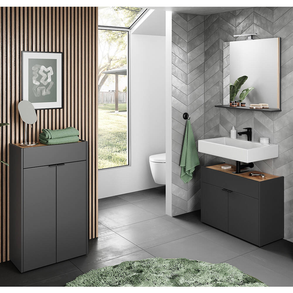 Badezimmer Set 3-teilig modern in graphit mit Eiche Navarra FLORINA-01 günstig online kaufen