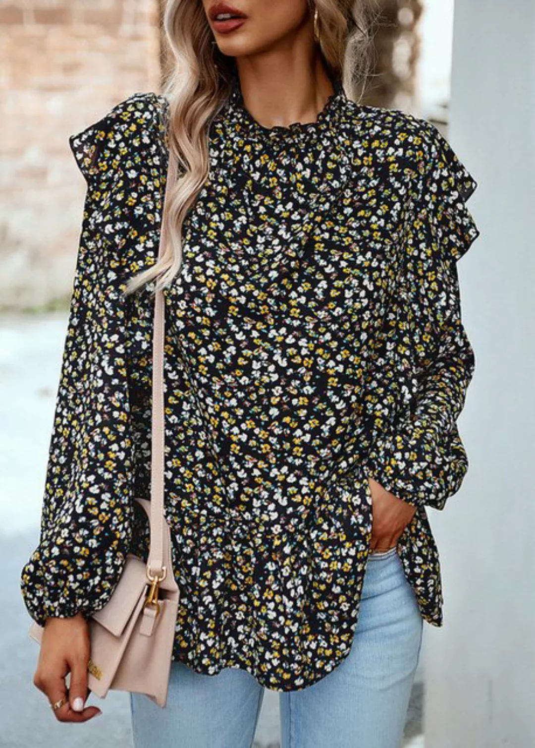 BlauWave Hemdbluse Women's Floral Shirt Rundhalsausschnitt Langärmliges Top günstig online kaufen
