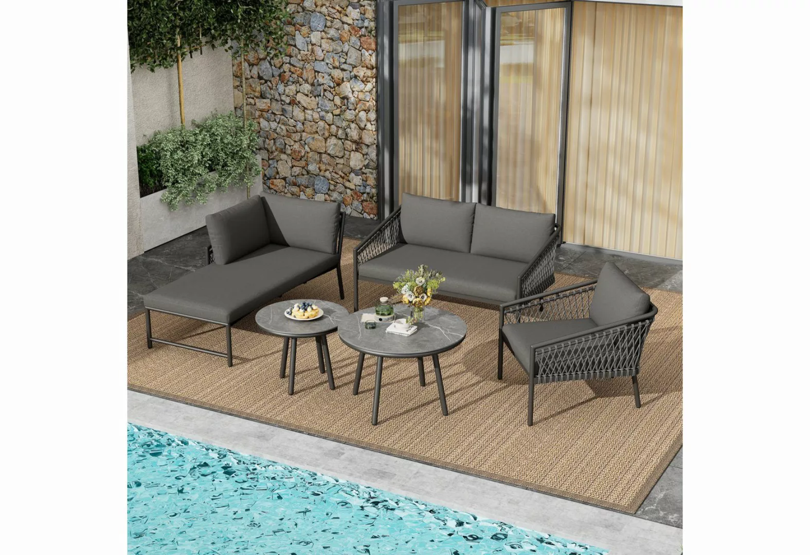 MODFU Sofa Garten-Lounge-Set,mit verzinktem Eisengestell, Garten Lounge Set günstig online kaufen