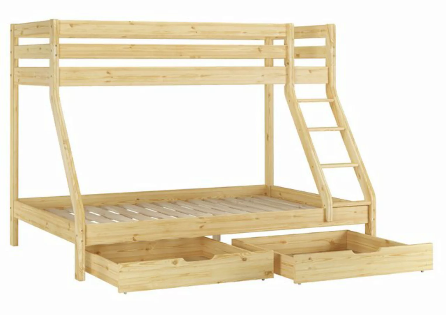 ERST-HOLZ Etagenbett Doppel-Etagenbett 90x200 u. 140/200 Kiefer natur - Zub günstig online kaufen