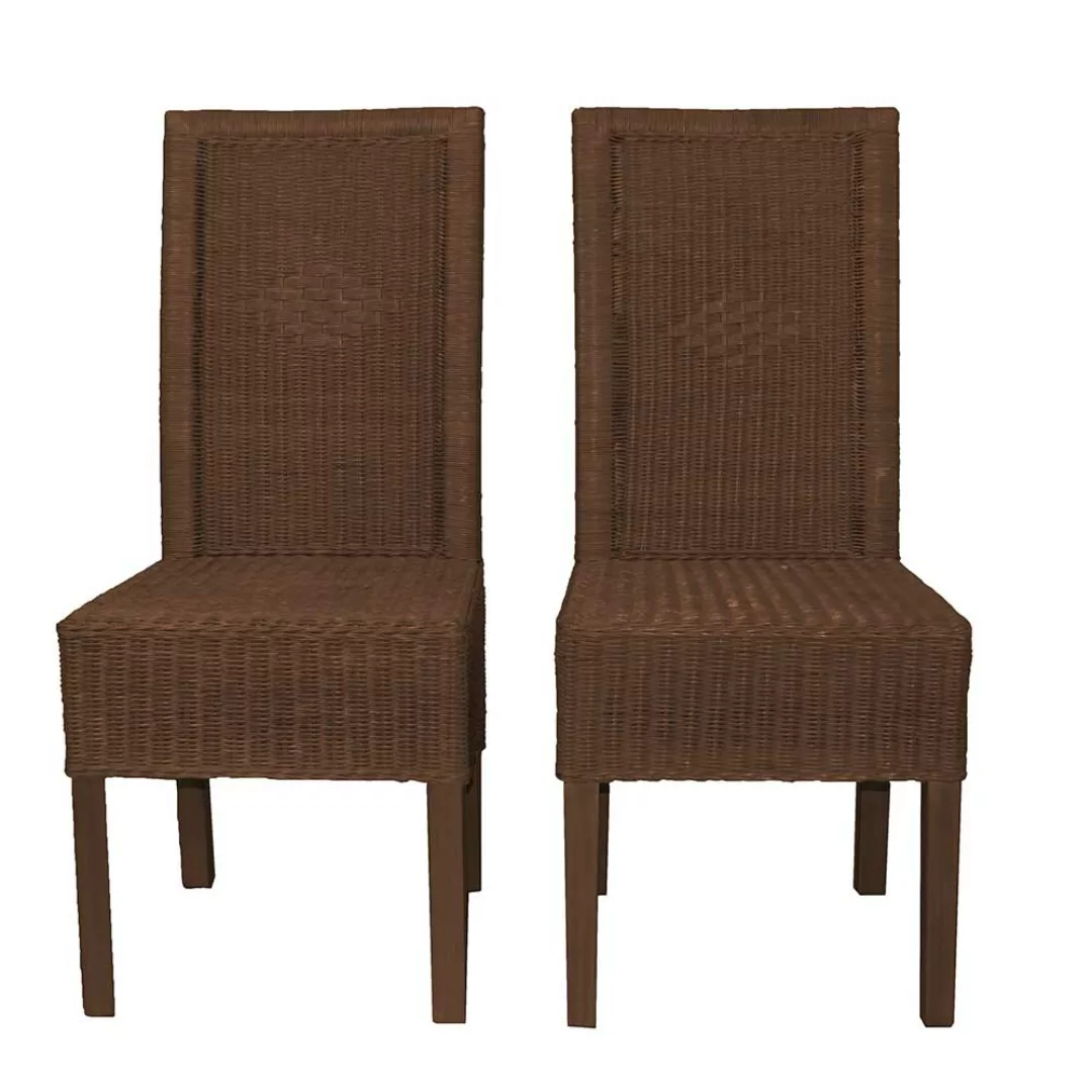 Esszimmerstuhl in Braun Rattan (2er Set) günstig online kaufen