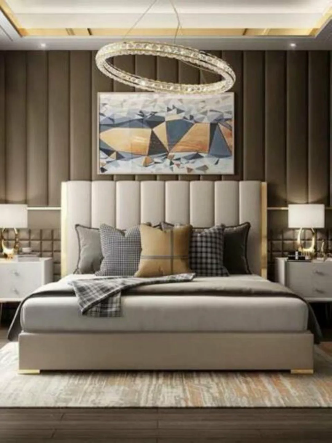 JVmoebel Lederbett, Bett Polster Design Luxus Doppel Betten Beige180x200cm günstig online kaufen