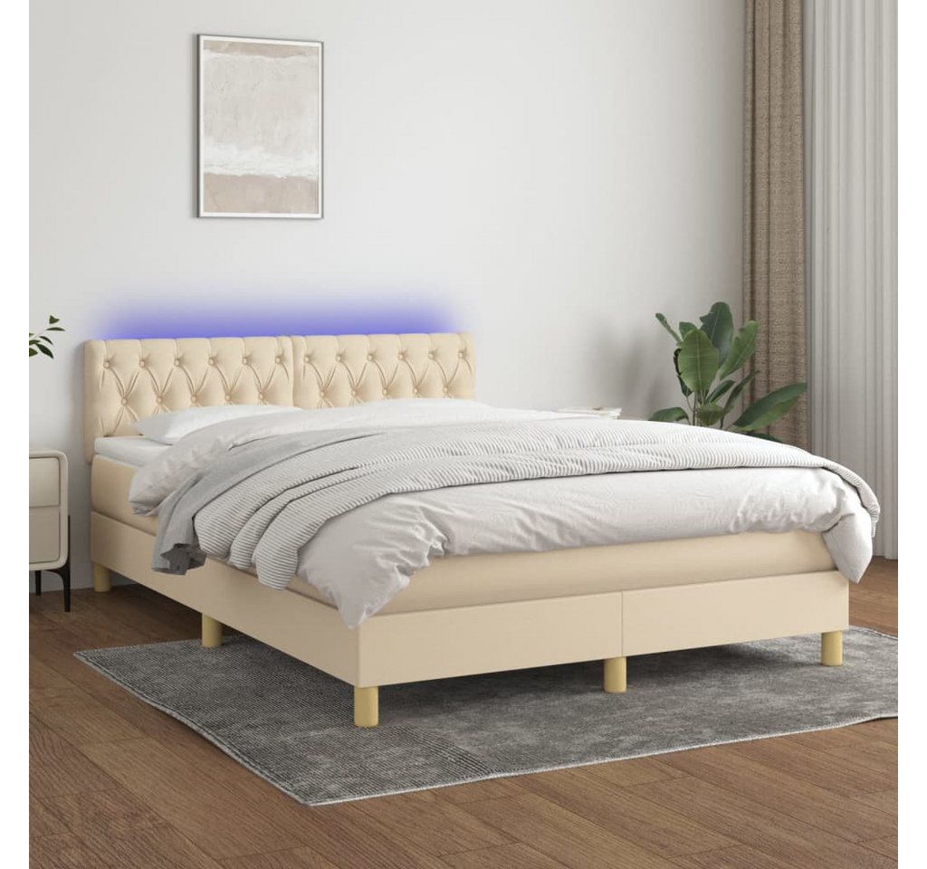 vidaXL Boxspringbett Boxspringbett mit Matratze LED Creme 140x200 cm Stoff günstig online kaufen