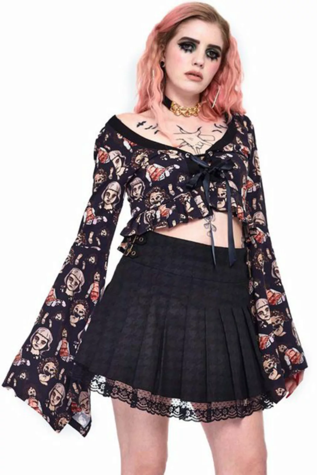 Jawbreaker Plisseerock Houndstooth Printed School Skirt Gothic Lace Spitze günstig online kaufen