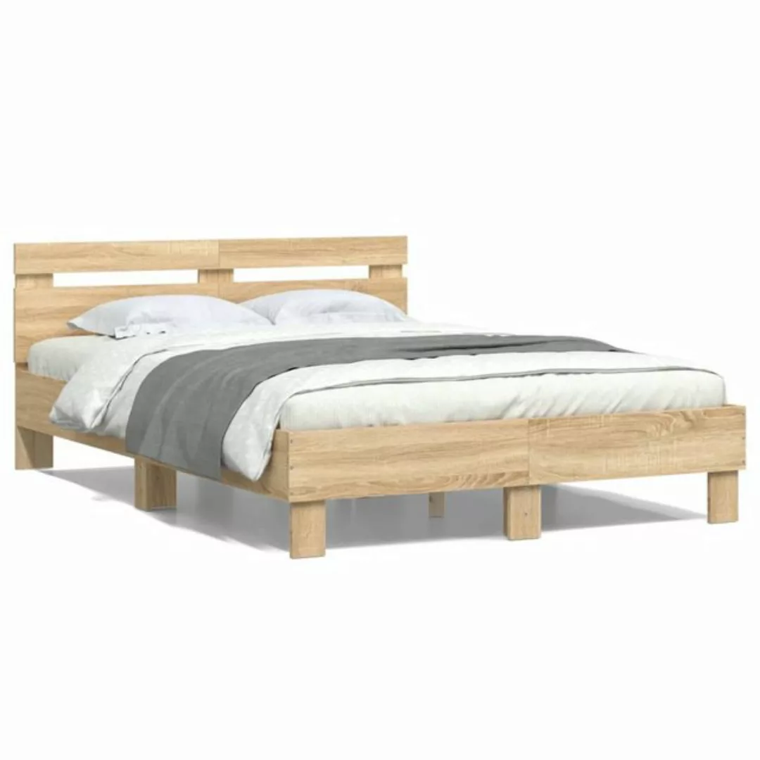 vidaXL Bettgestell, Bettrahmen mit Kopfteil Sonoma-Eiche 135x190 cm Holzwer günstig online kaufen