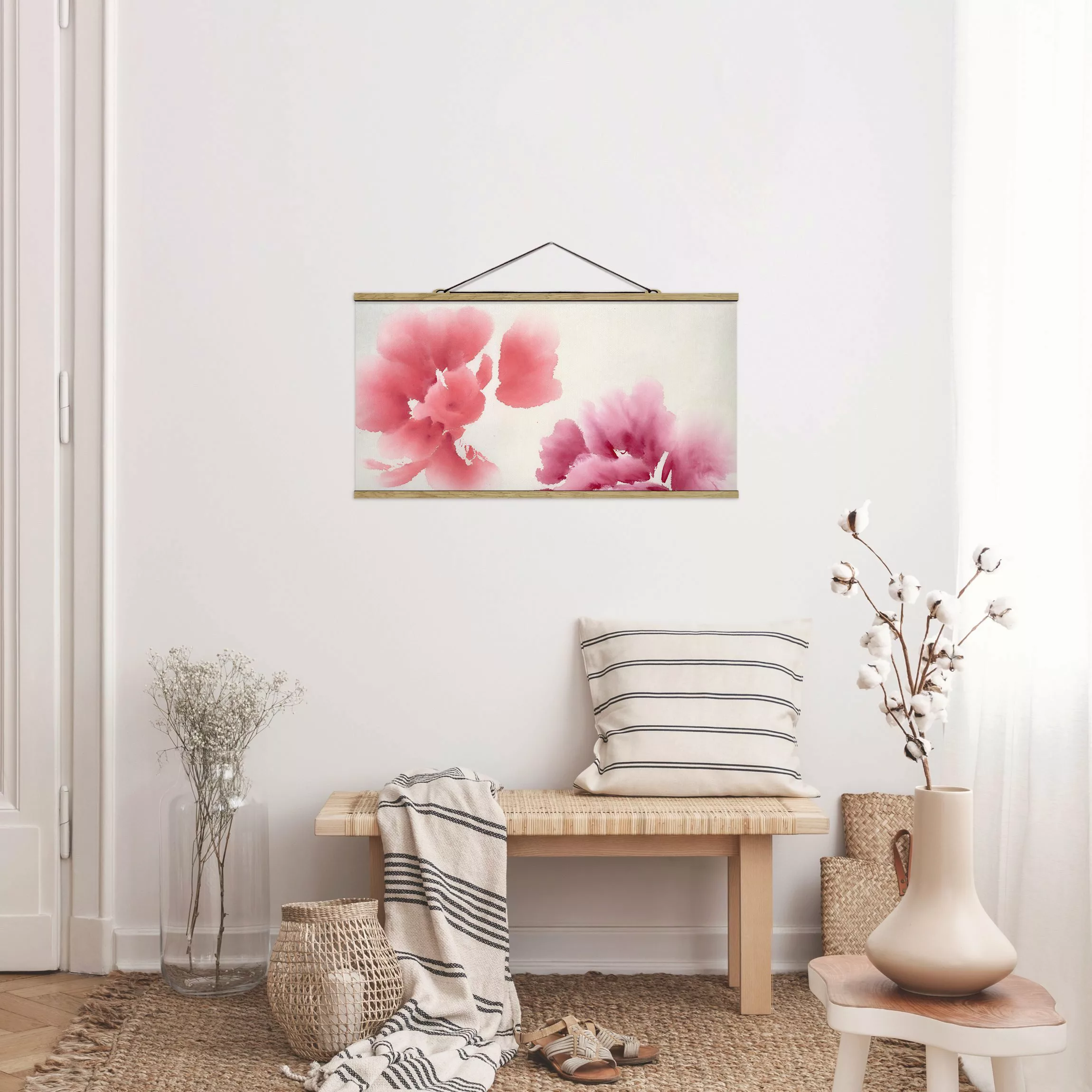 Stoffbild Blumen mit Posterleisten - Querformat Künstlerische Flora II günstig online kaufen