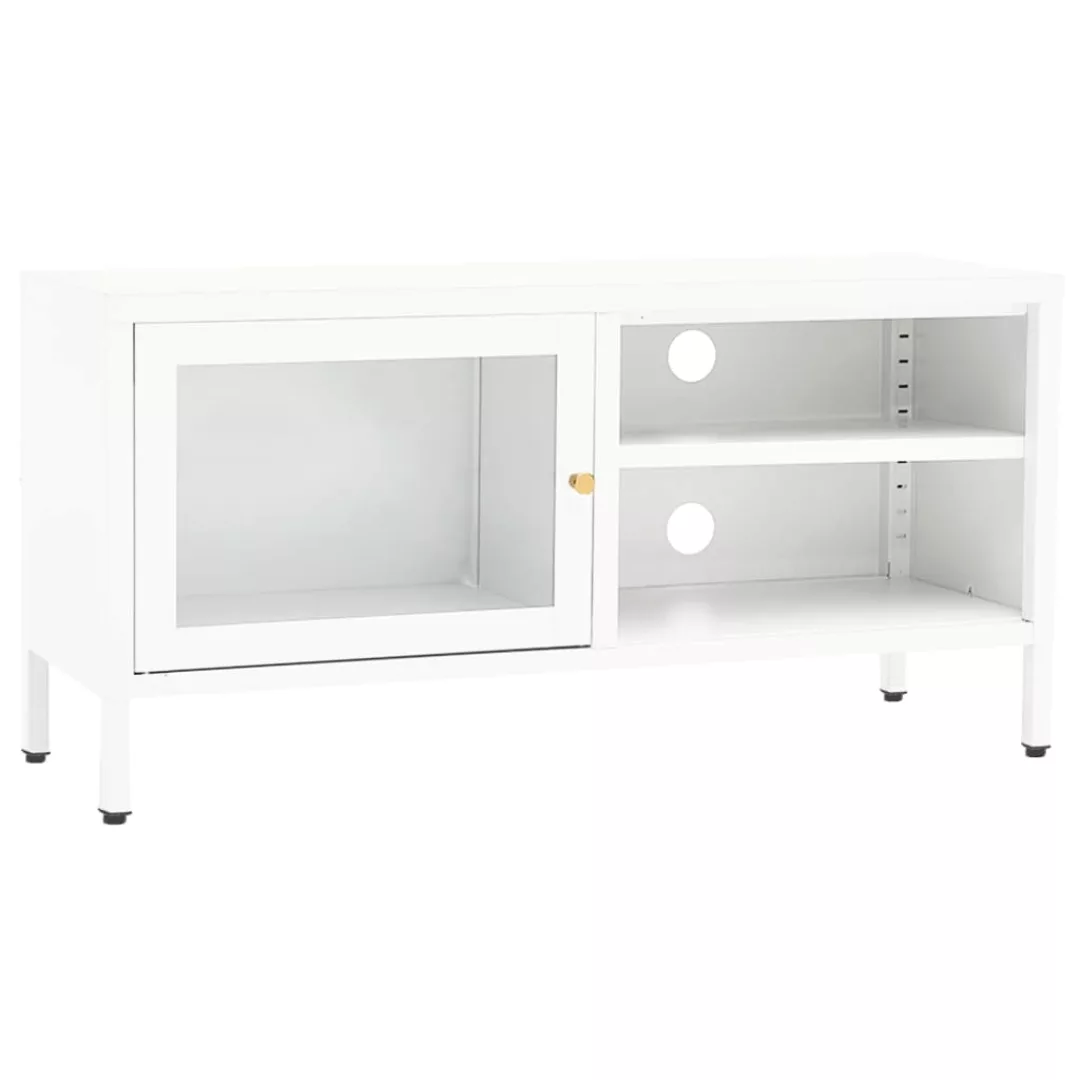 Tv-schrank Weiß 90x30x44 Cm Stahl Und Glas günstig online kaufen