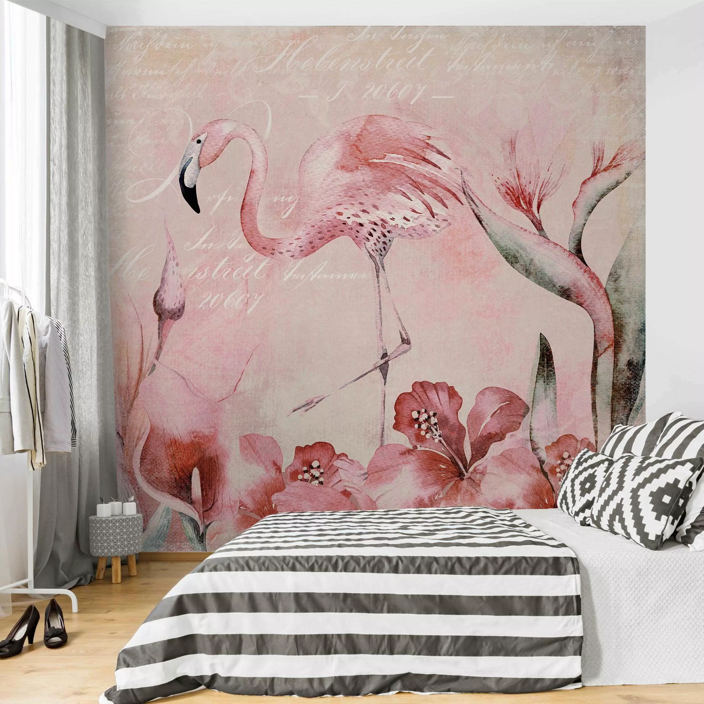 Fototapete Shabby Chic Collage - Flamingo günstig online kaufen