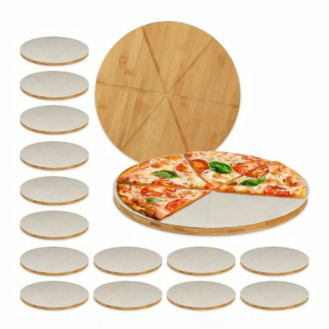 relaxdays 16 x Pizzabrett Bambus mit Backpapier natur günstig online kaufen