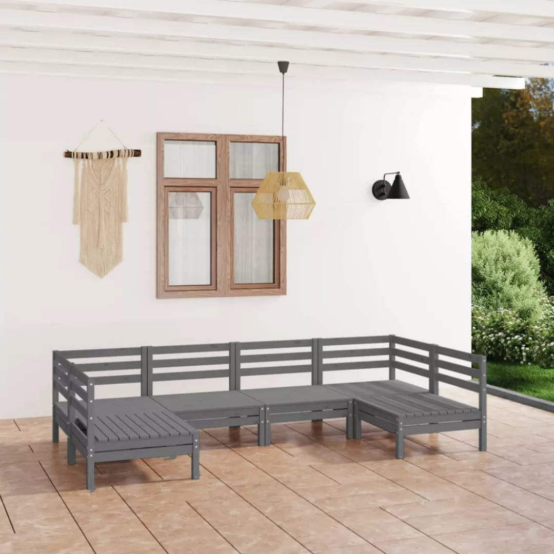 6-tlg. Garten-lounge-set Grau Massivholz Kiefer günstig online kaufen