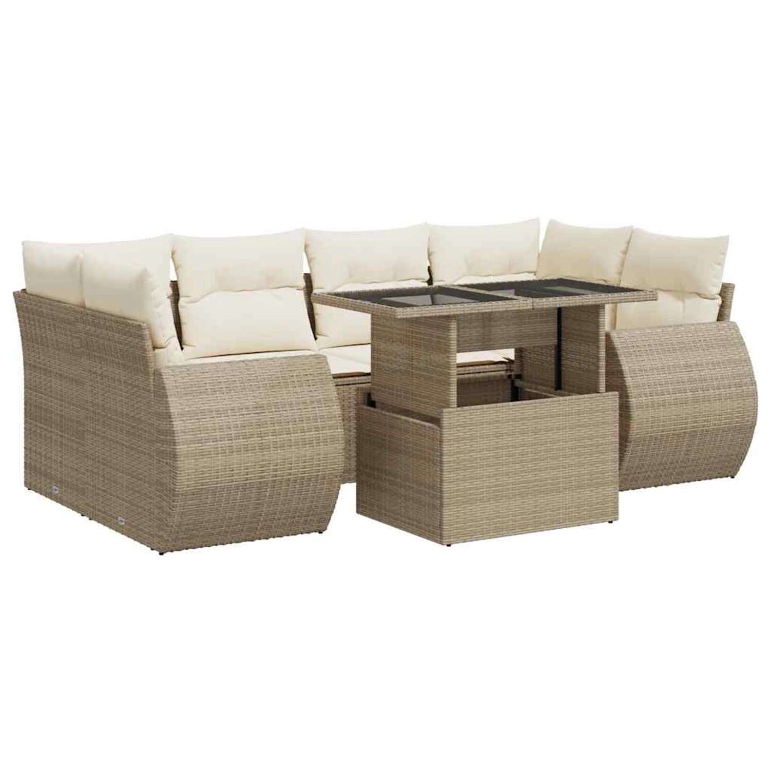 vidaXL 7-Tlg Garten-Sofagarnitur mit Kissen Beige Poly Rattan 3326589 günstig online kaufen