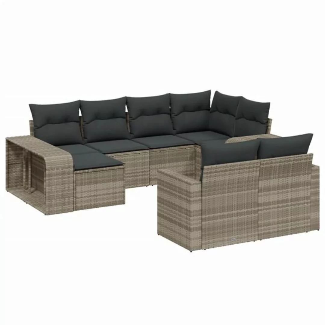 vidaXL Sofaelement 10-tlg. Garten-Sofagarnitur mit Kissen Hellgrau Poly Rat günstig online kaufen