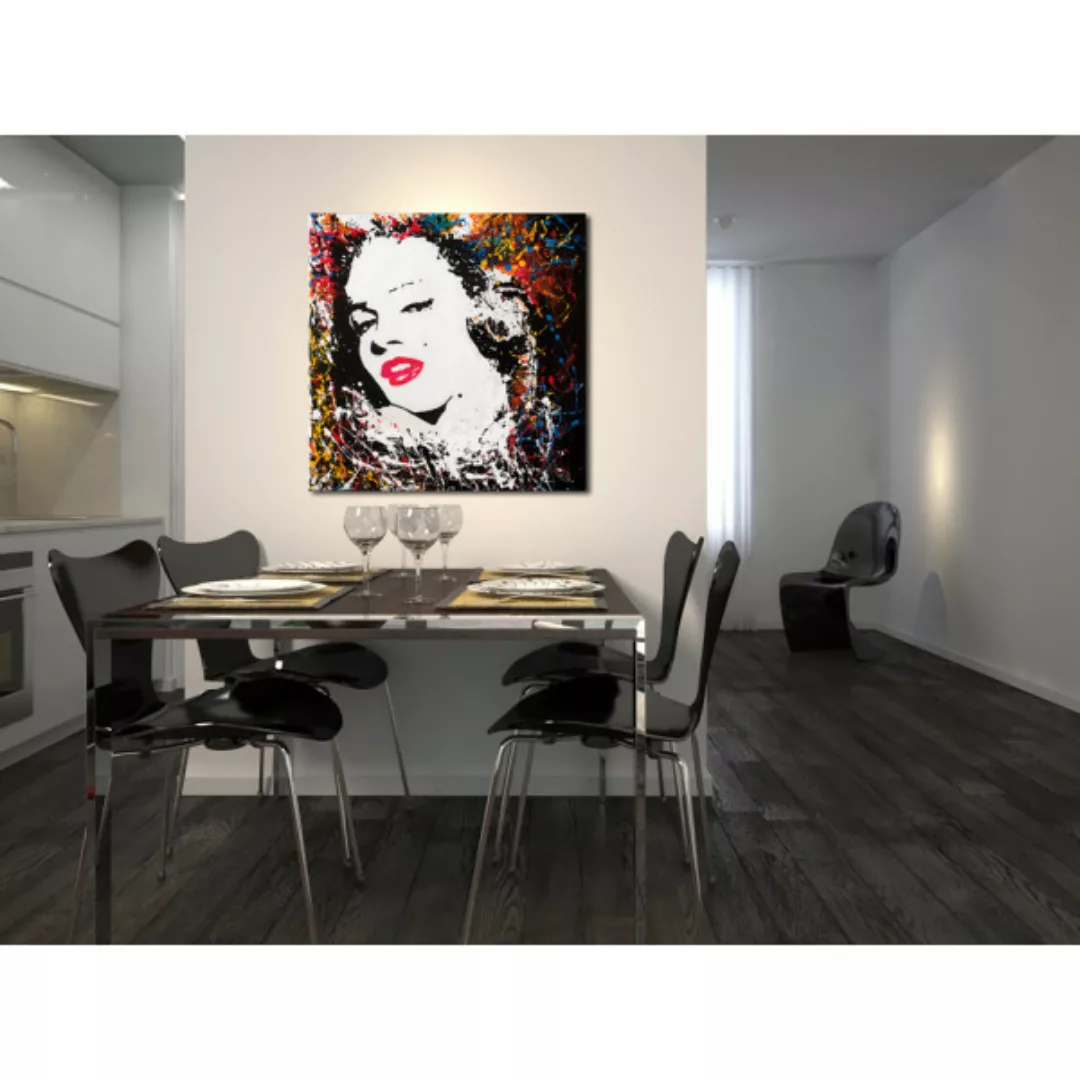 Wandbild Pop-Art-Ikone - SW-Porträt von Marilyn Monroe auf farbigem Hinterg günstig online kaufen