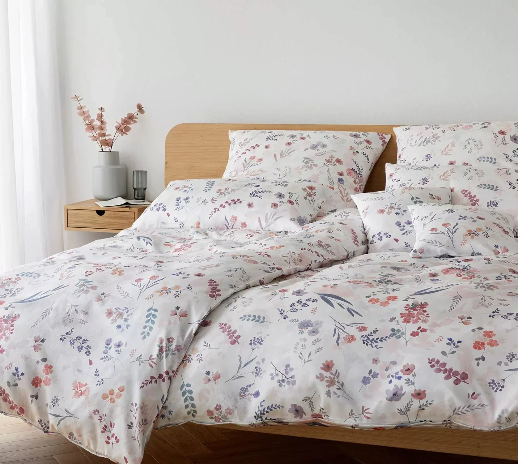 Elegante Interlock Jersey Bettwäsche Allure 3562-0 Blumen Weiß 135x200 günstig online kaufen