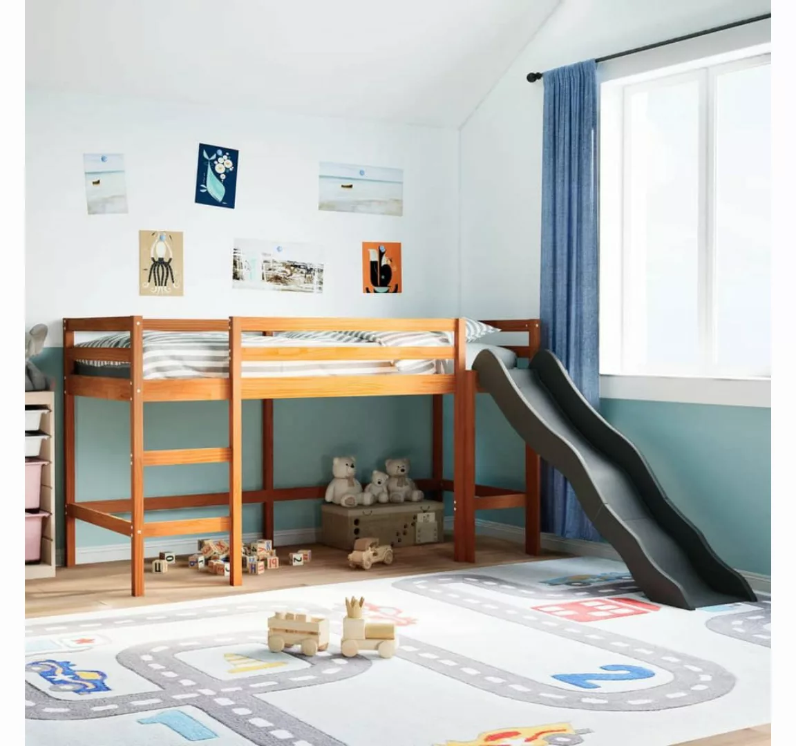 vidaXL Bett, Kinderhochbett ohne Matratze Braun 90x200 cm Massivholz Kiefer günstig online kaufen