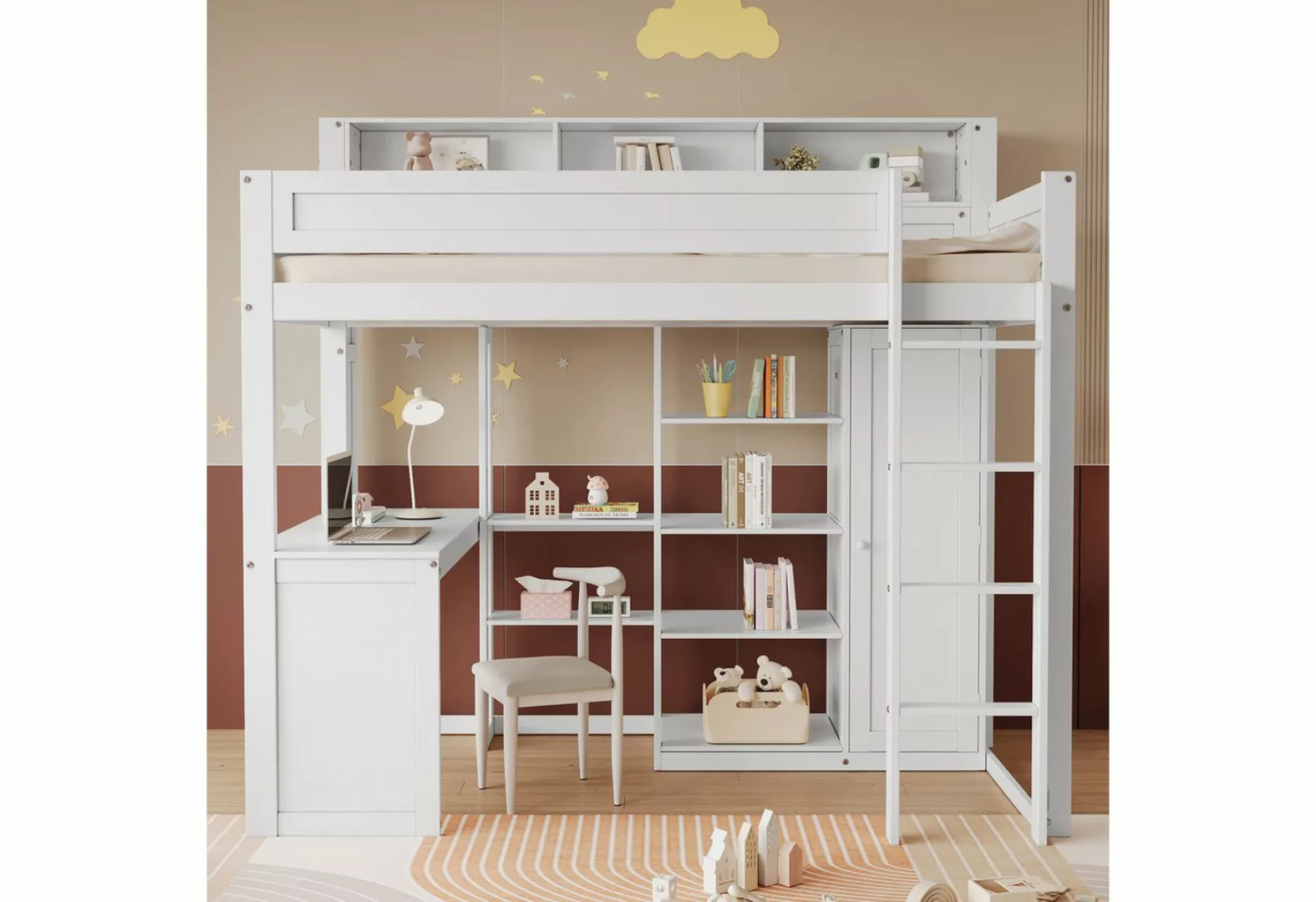 REDOM Kinderbett Funktionsbett Etagenbett mit Tisch und Kleiderschrank (mit günstig online kaufen