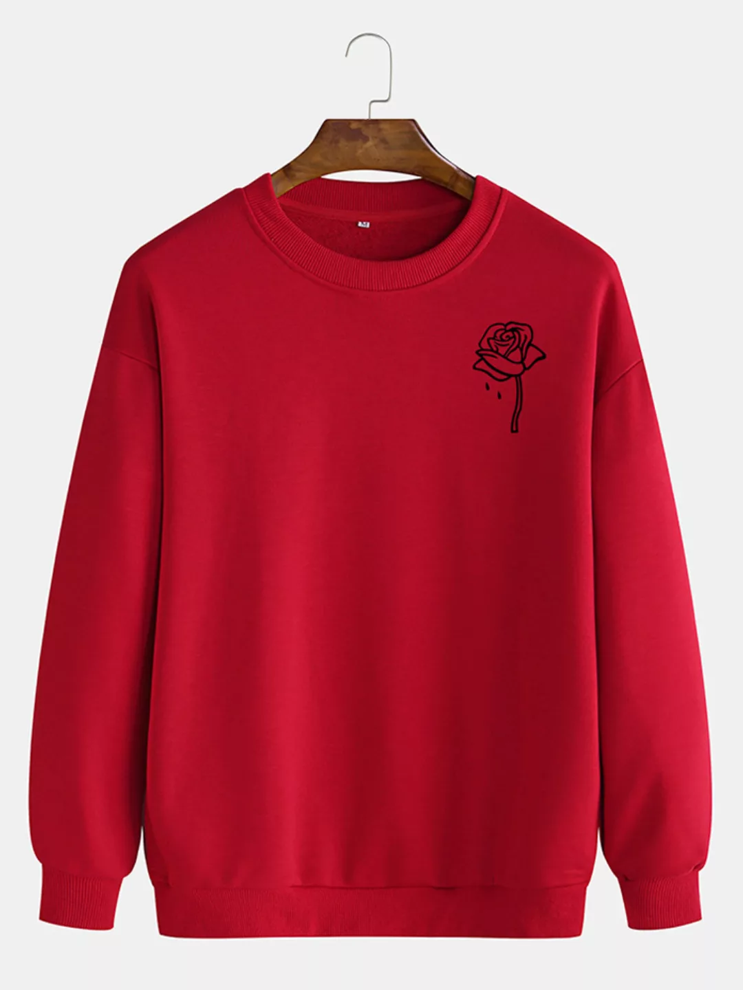 Herren Baumwoll-Rosen-Druck Plain Casual Rundhals Pullover Sweatshirts günstig online kaufen