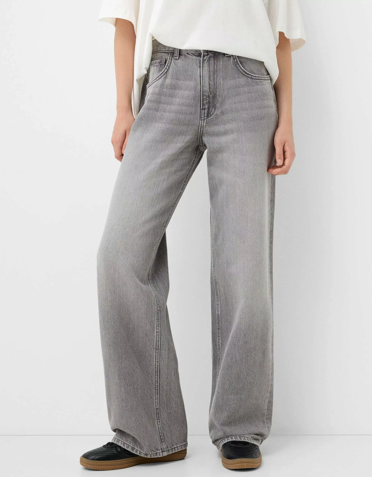 Bershka Wide Leg 90'S Jeans Damen 34 Dunkelgrau günstig online kaufen