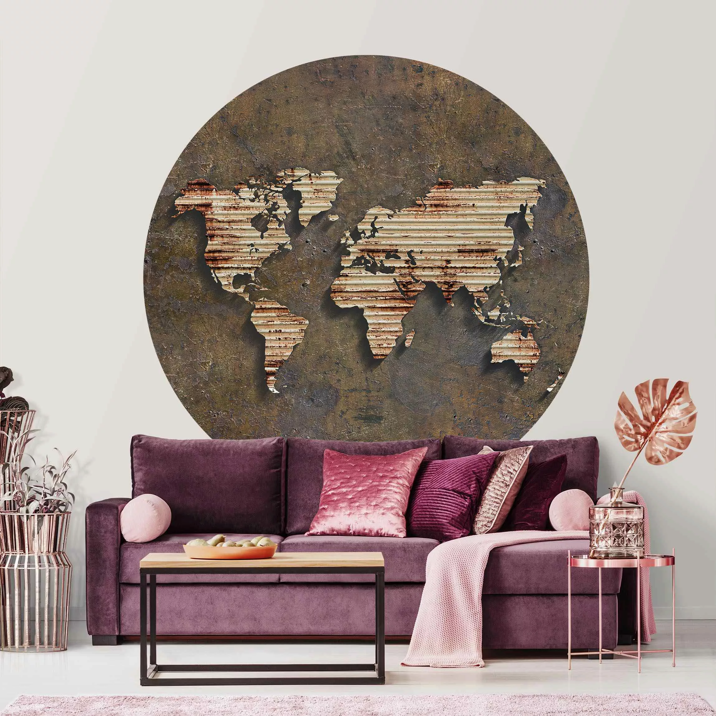 Runde Fototapete selbstklebend Rost Weltkarte günstig online kaufen