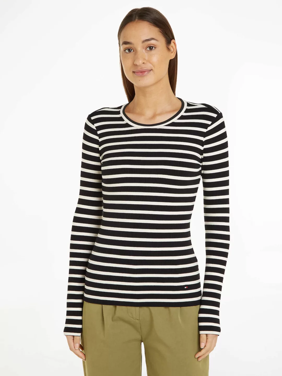 Tommy Hilfiger Langarmshirt "SLIM 5X2 RIB STRIPE C-NK LS", mit Logoprägung günstig online kaufen