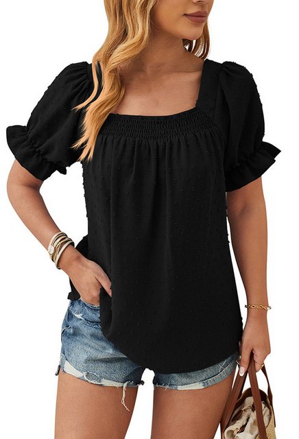 CHENIN T-Shirt Damen-Chiffon-Hairball-Shirt mit V-Ausschnitt und Blütenblat günstig online kaufen