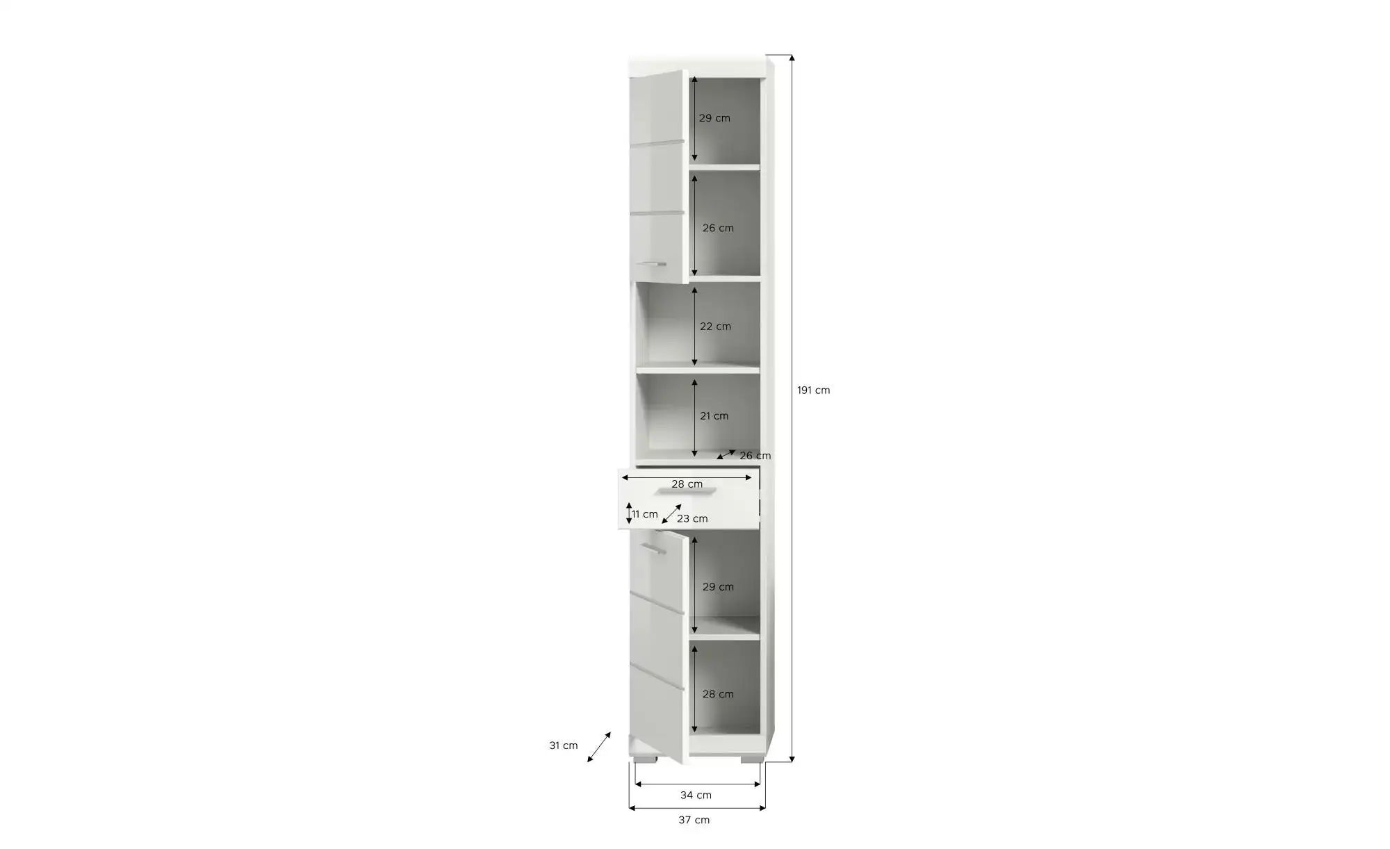 Hochschrank  Schloonsee ¦ weiß ¦ Maße (cm): B: 37 H: 191 Schränke > Badschr günstig online kaufen