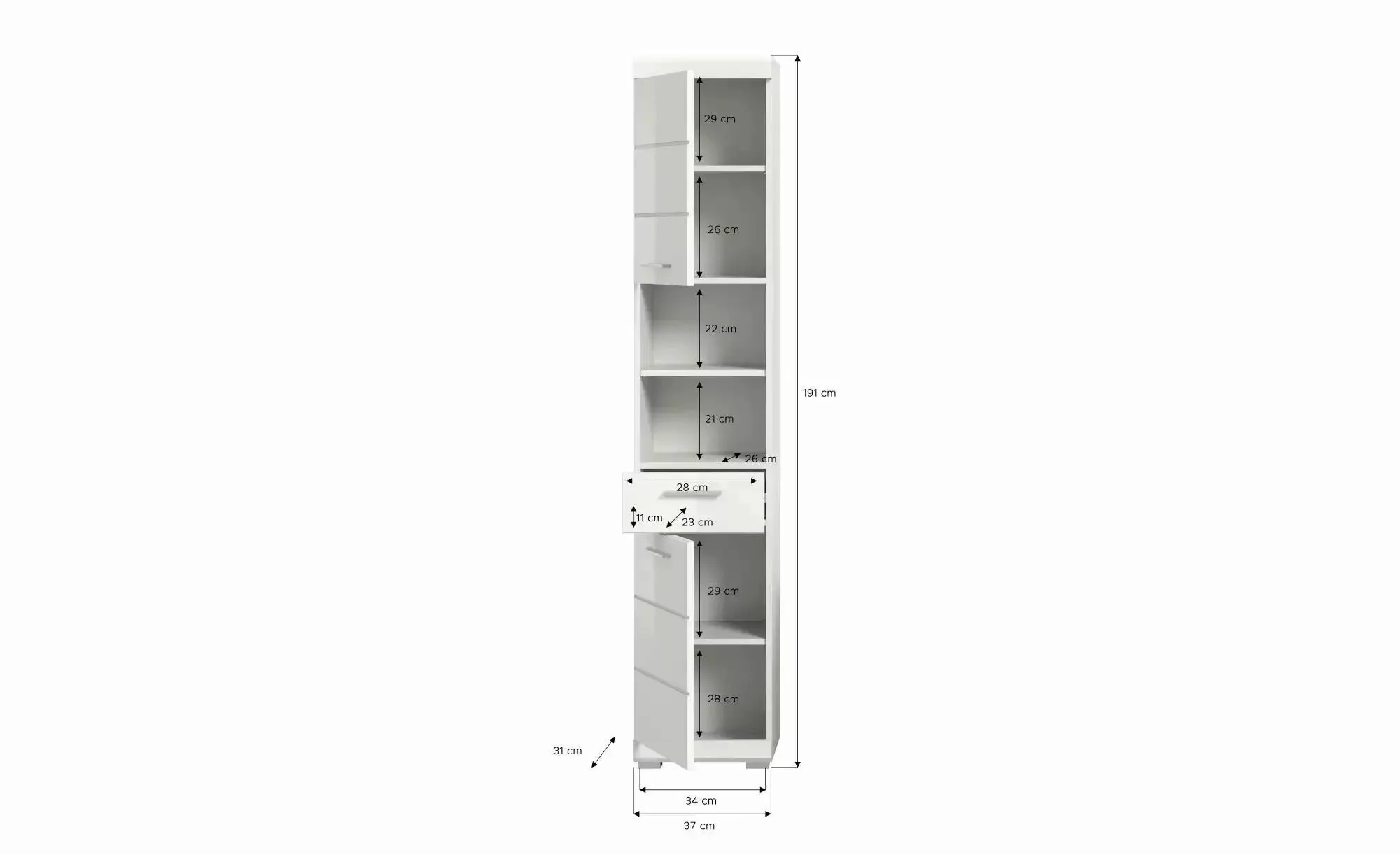 Hochschrank SCHLOONSEE  Breite 37cm  2 Tür  1 Schubkasten  2 offene Fächer günstig online kaufen