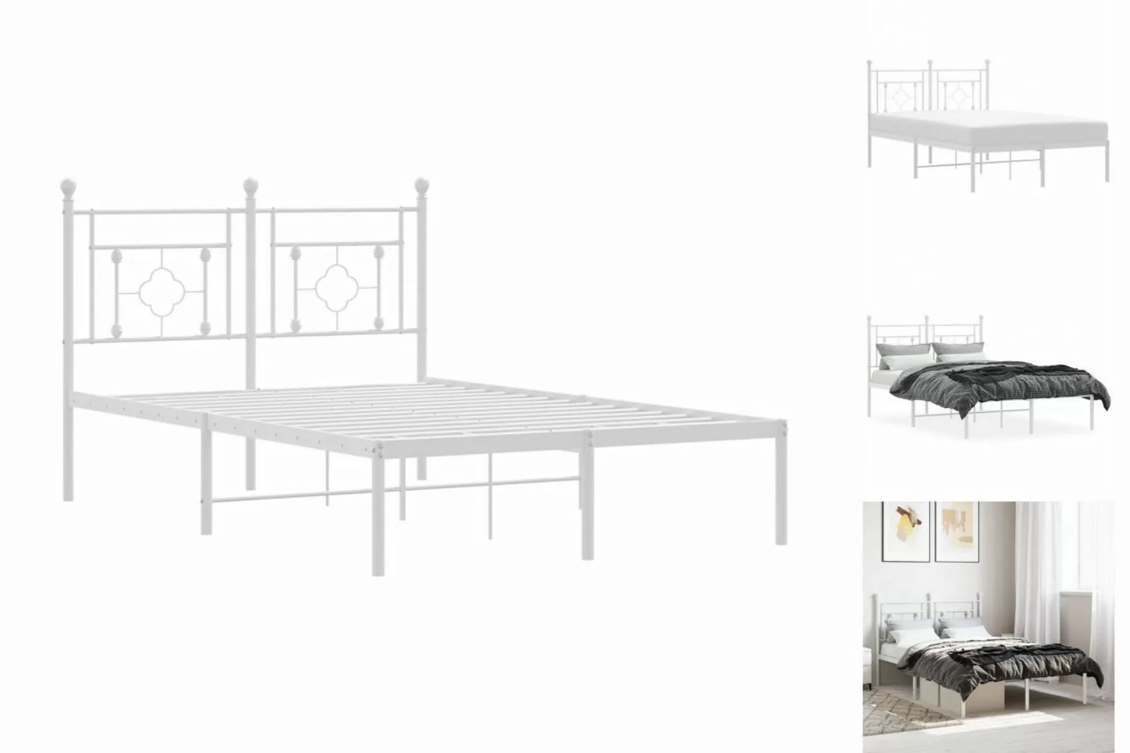 vidaXL Bettgestell Bettgestell mit Kopfteil Metall Weiß 120x200 cm Bett Bet günstig online kaufen