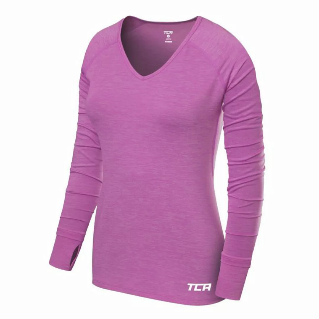 TCA Langarmshirt Damen Laufshirt V-Ausschnitt Langarm - Helles Lila (1-tlg) günstig online kaufen