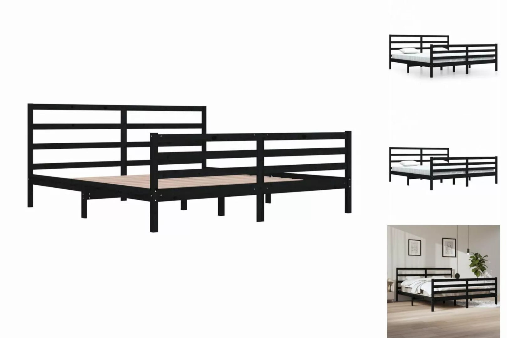 vidaXL Bettgestell Massivholzbett Schwarz Kiefer 200x200 cm Bett Bettgestel günstig online kaufen