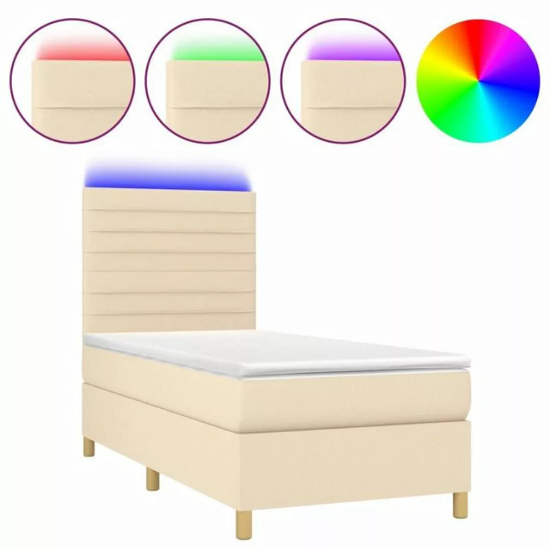 vidaXL Boxspringbett Boxspringbett mit Matratze LED Creme 90x200 cm Stoff B günstig online kaufen