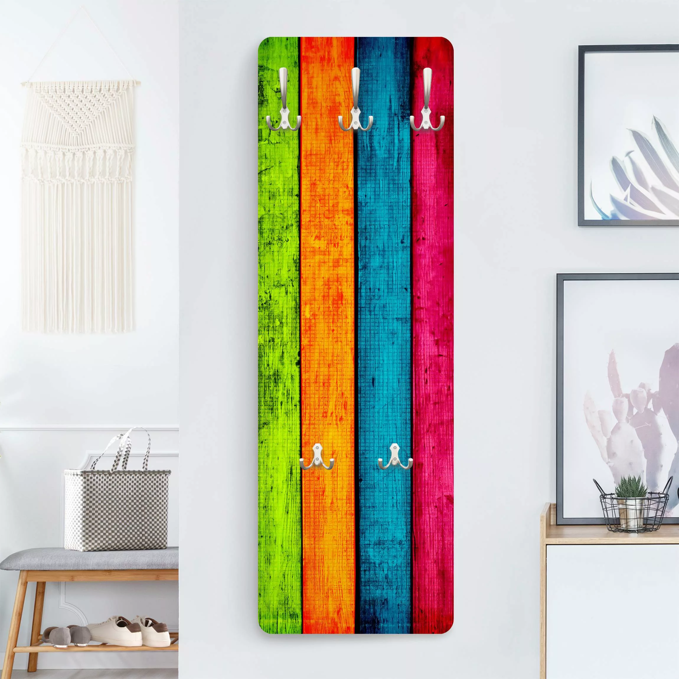 Wandgarderobe Holzpaneel Holzoptik Colourful Palisade günstig online kaufen