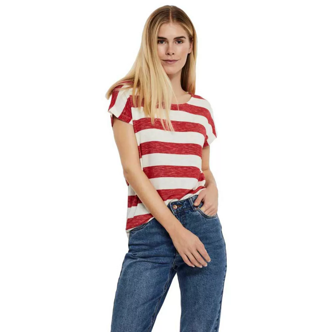 Vero Moda Wide Stripe Kurzärmeliges T-shirt L Goji Berry / Stripes Snow Whi günstig online kaufen