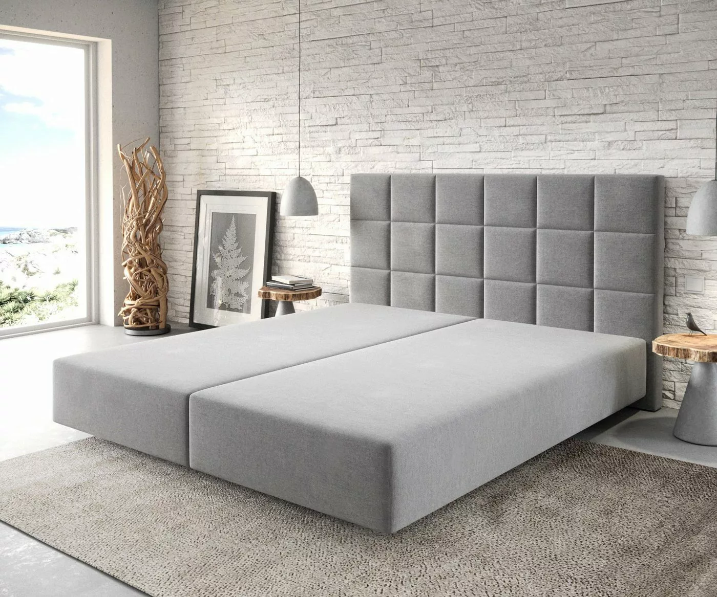 DELIFE Boxspringbett Dream-Fine, Mikrofaser Grau 180x200 cm günstig online kaufen