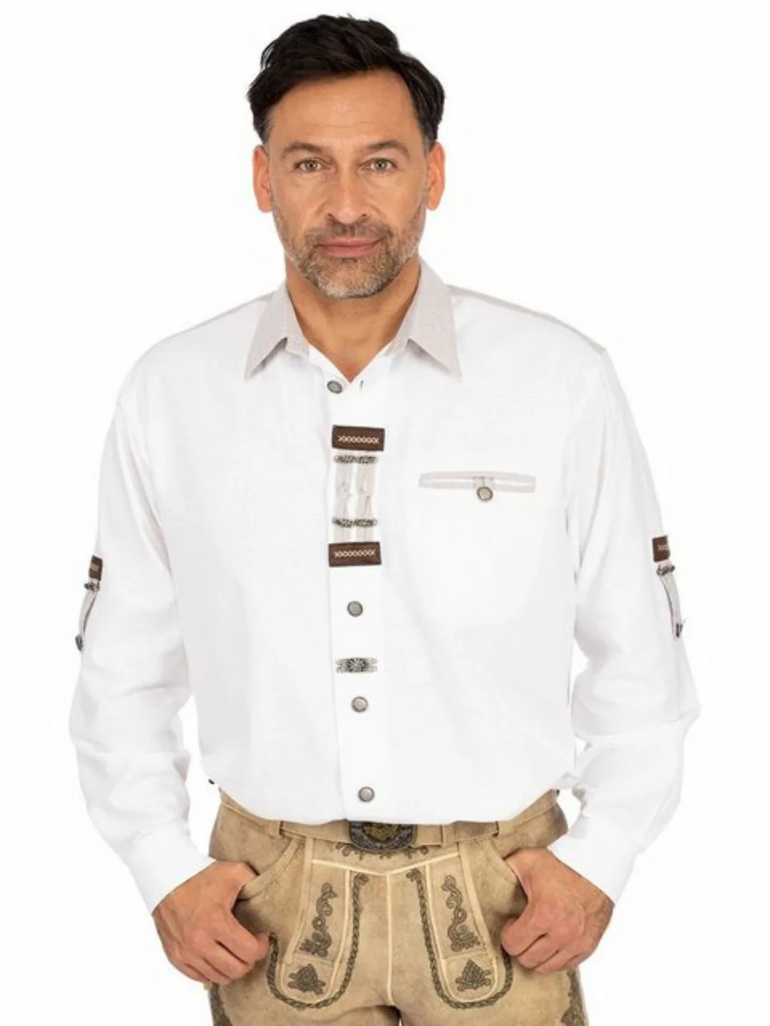 OS-Trachten Trachtenhemd Hemd Langarm BASTIAN weiss (Comfort Fit) günstig online kaufen