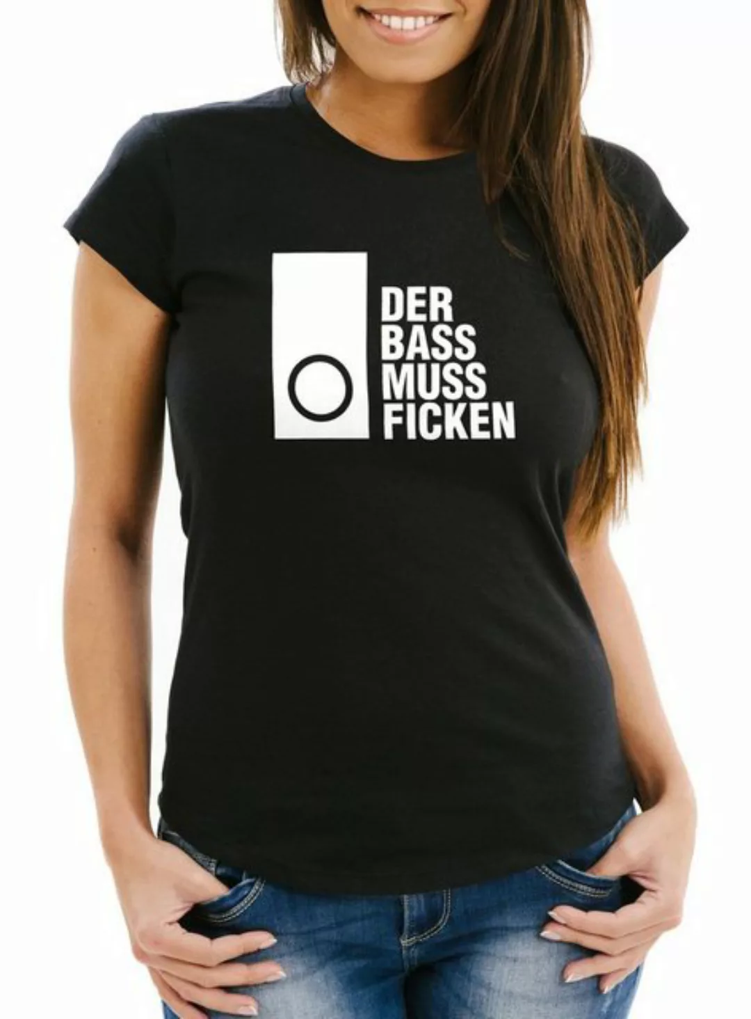 MoonWorks Print-Shirt Damen T-Shirt Techno Spruch Der Bass muss Ficken Part günstig online kaufen