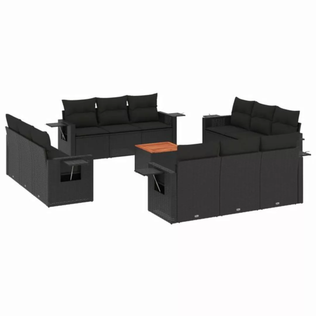 vidaXL Loungesofa 13-tlg. Garten-Sofagarnitur mit Kissen Schwarz Poly Ratta günstig online kaufen