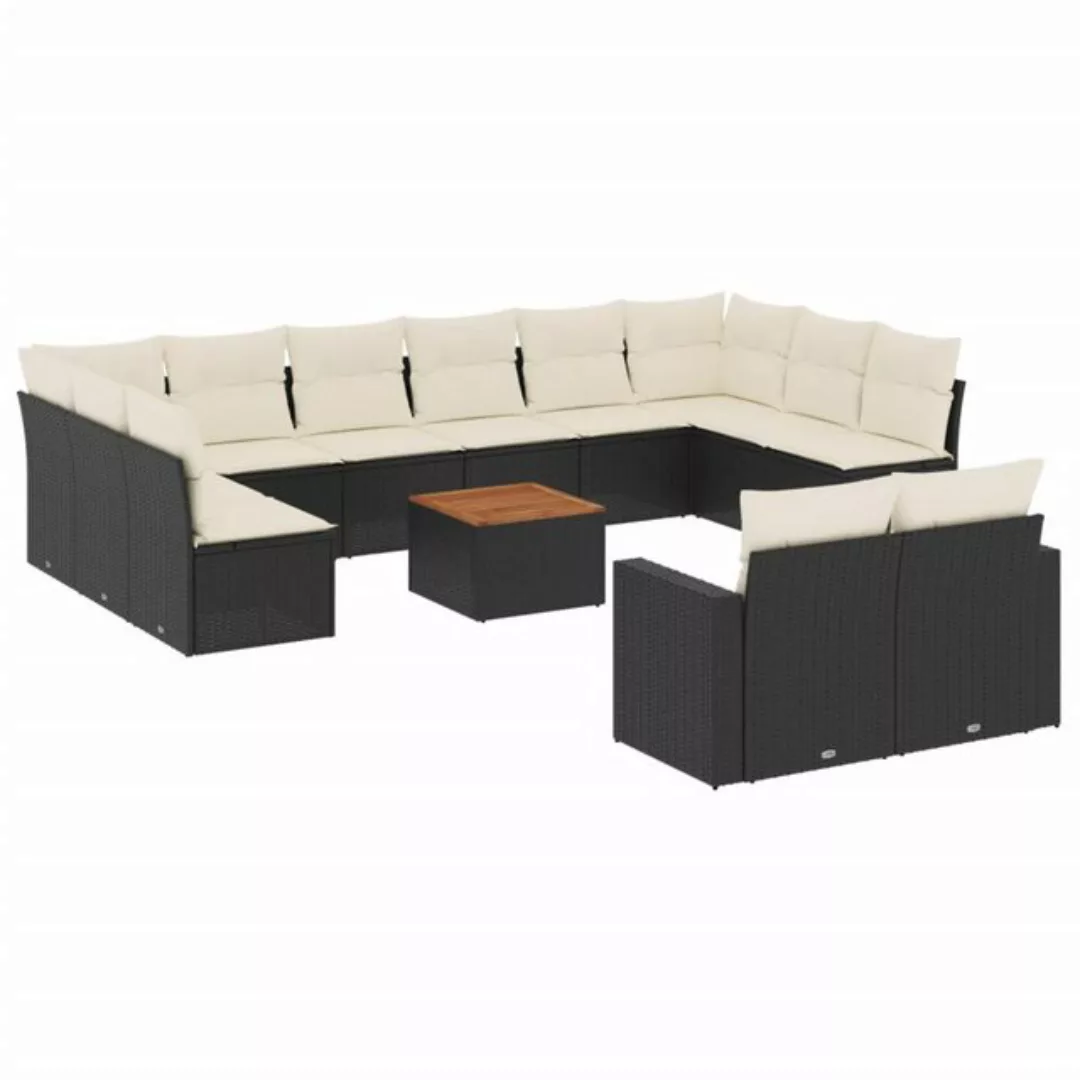 vidaXL Sofaelement 13-tlg. Garten-Sofagarnitur mit Kissen Schwarz Poly Ratt günstig online kaufen