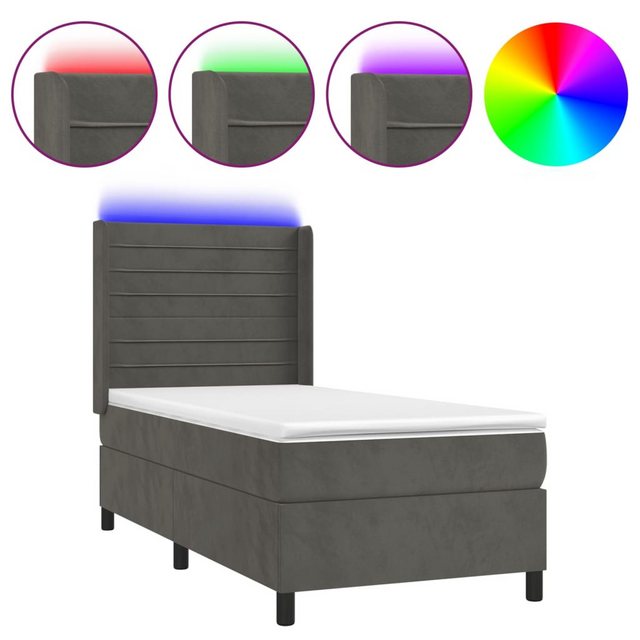 vidaXL Boxspringbett Boxspringbett mit Matratze und LED Samt (90 x 190 cm, günstig online kaufen